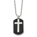Chisel Stainless Steel Polished Black IP-plated 2 Piece Cross Dog Tag on a 24 inch Ball Chain Necklace, 24 x 25 mm