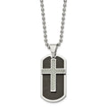 Chisel Stainless Steel Polished Black and Grey Carbon Fiber Inlay 2 Piece Cross Dog Tag on a 24 inch Ball Chain Necklace, 24 x 24 mm