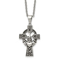 Chisel Stainless Steel Antiqued and Polished Claddagh Cross Pendant on a 20 inch Cable Chain Necklace, 20 x 23 mm