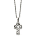 Chisel Stainless Steel Antiqued and Brushed Celtic Cross Pendant on an 18 inch Cable Chain Necklace, 18 x 15 mm