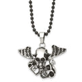Stainless Steel Antiqued & Polished Black IP Skulls w/Wings 24in Necklace, 24 mm