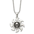 Chisel Stainless Steel Antiqued and Polished Skull on Saw Blade Pendant on a 24 inch Ball Chain Necklace, 24 x 35 mm