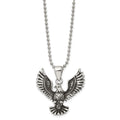 Chisel Stainless Steel Antiqued and Polished Eagle Pendant on a 22 inch Ball Chain Necklace, 22 x 38 mm