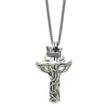 Chisel Stainless Steel Polished and Enameled 2 Piece Cross with Crown Pendant on a 22 inch Curb Chain Necklace, 22 x 32 mm