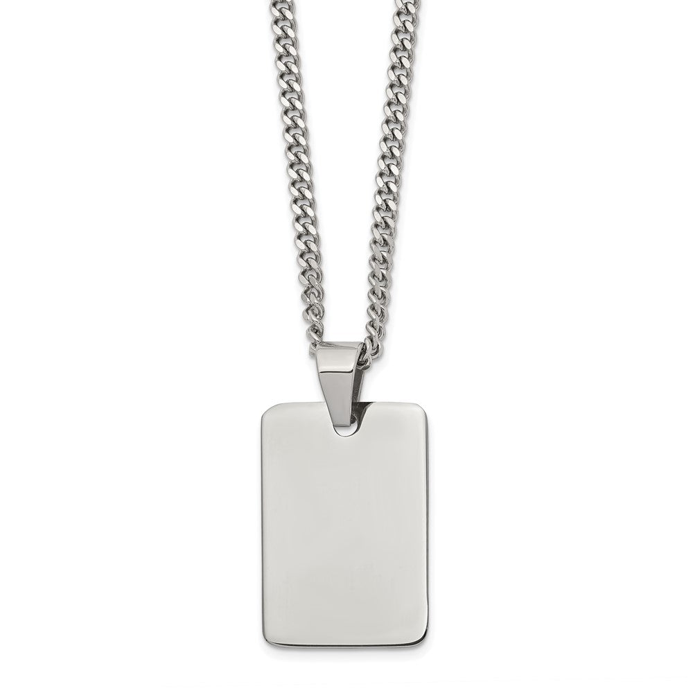 Chisel Stainless Steel Polished Rectangle Dog Tag on a 24 inch Curb Chain Necklace, 24 x 19 mm