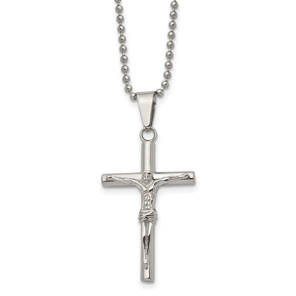 Chisel Stainless Steel Polished Crucifix Pendant on a 22 inch Ball Chain Necklace, 22 x 25 mm