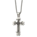 Chisel Stainless Steel Brushed and Polished with Black Enamel Large Cross Pendant on a 24 inch Box Chain Necklace, 24 x 50 mm