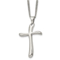 Chisel Stainless Steel Polished Wavy Cross Pendant on a 22 inch Curb Chain Necklace, 22 x 30 mm
