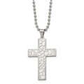 Chisel Stainless Steel Polished and Textured Cross Pendant on a 24 inch Ball Chain Necklace, 24 x 32 mm