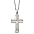 Chisel Stainless Steel Polished and Textured Cross Pendant on a 22 inch Curb Chain Necklace, 22 x 28 mm