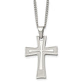 Chisel Stainless Steel Brushed and Polished Cross Pendant on a 24 inch Cable Chain Necklace, 24 x 20 mm