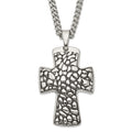 Stainless Steel Black Enamel Pebble Textured Cross Pendant Necklace, 22 mm