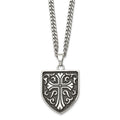 Chisel Stainless Steel Antiqued Polished and Textured Cross Shield Pendant on a 24 inch Curb Chain Necklace, 24 x 30.7 mm