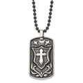Chisel Stainless Steel Antiqued Polished and Textured Cross Shield Dog Tag on a 24 inch Ball Chain Necklace, 24 x 24.32 mm