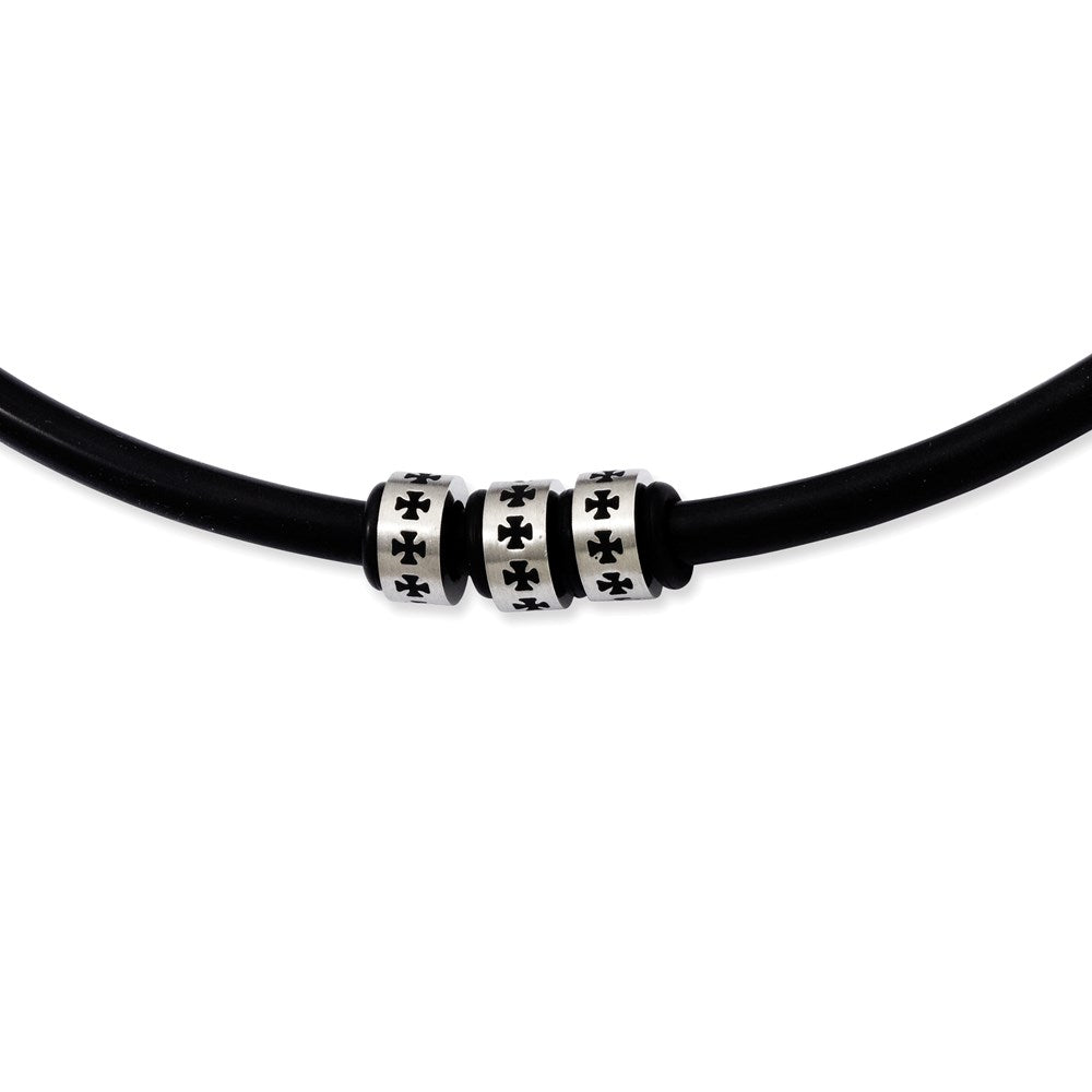 Stainless Steel Black Rubber Cord 19in Necklace, 19 mm