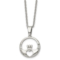 Chisel Stainless Steel Polished with CZ Claddagh Pendant on a 20 inch Cable Chain Necklace, 20 x 25 mm