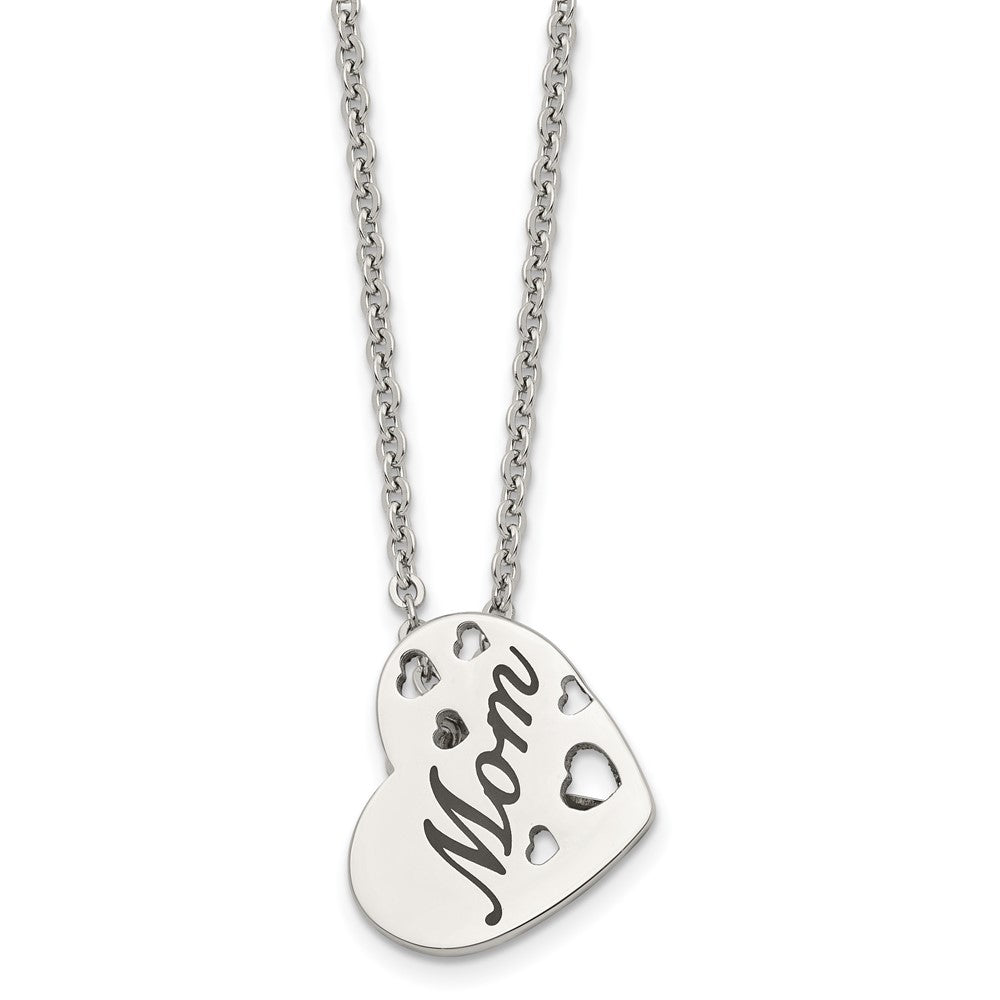 Chisel Stainless Steel Polished Enameled Mom Heart Pendant on a 20 inch Cable Chain Necklace, 20 x 22 mm