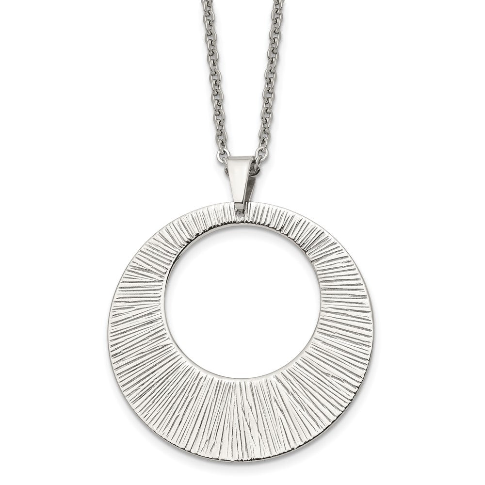 Chisel Stainless Steel Polished and Textured Circle Pendant on a 24 inch Cable Chain Necklace, 24 x 44 mm