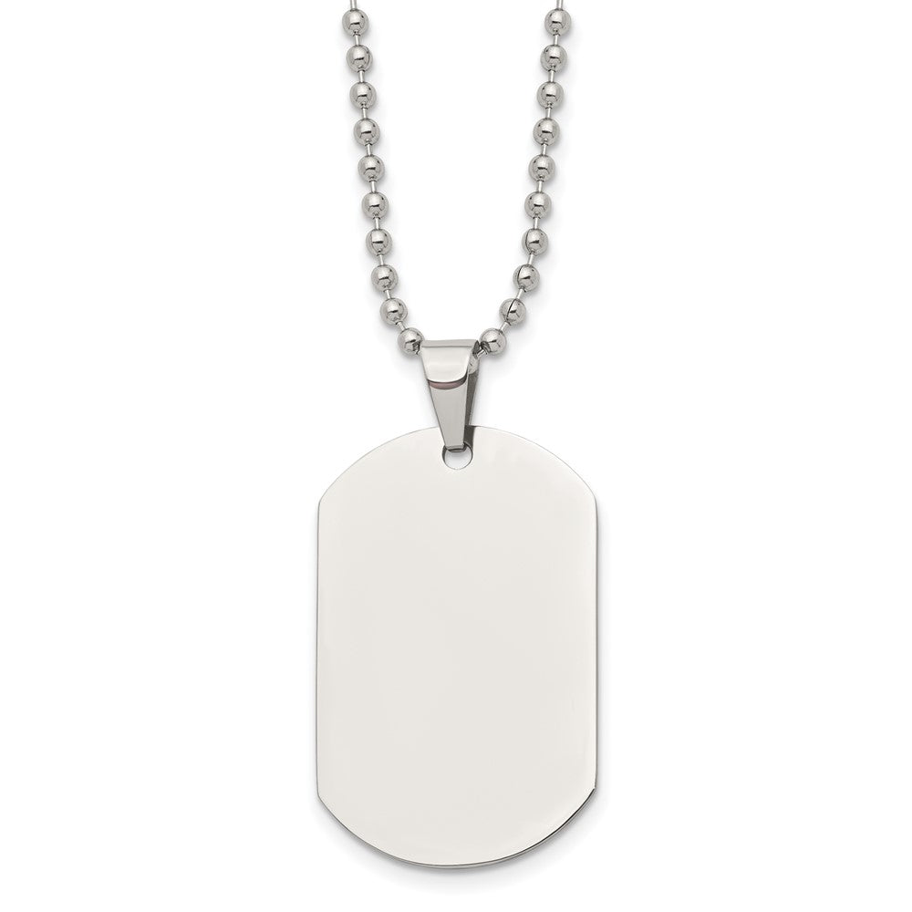 Chisel Stainless Steel Polished Dog Tag on a 24 inch Cable Chain Necklace, 24 x 25 mm