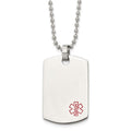 Chisel Stainless Steel Polished with Red Enamel Medical ID Dog Tag on a 24 inch Ball Chain Necklace, 24 x 25 mm