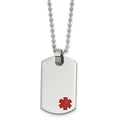 Chisel Stainless Steel Polished with Red Enamel Medical ID Dog Tag on a 24 inch Ball Chain Necklace, 24 x 18 mm