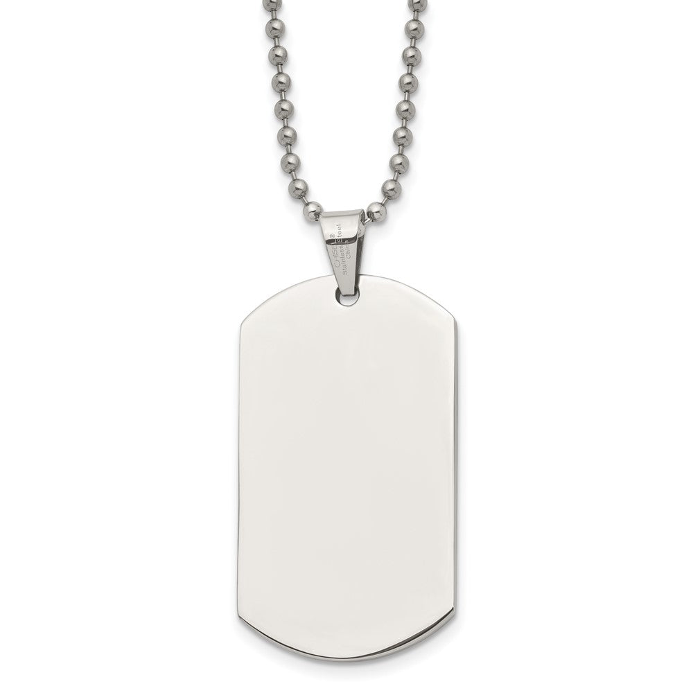 Chisel Stainless Steel Polished Dog Tag on a 24 inch Ball Chain Necklace, 24 x 25 mm