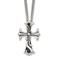 Chisel Stainless Steel Antiqued Polished and Textured Scroll Cross Pendant on a 22 inch Curb Chain Necklace, 22 x 30 mm
