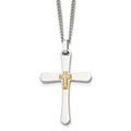 Chisel Stainless Steel Polished with 14k Gold Accent 1/15 carat Diamond Cross Pendant on a 22 inch Curb Chain Necklace, 0.07 ct, 22 x 30 mm