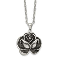 Chisel Stainless Steel Antiqued and Polished Flower Pendant on a 24 inch Cable Chain Necklace, 24 x 35 mm