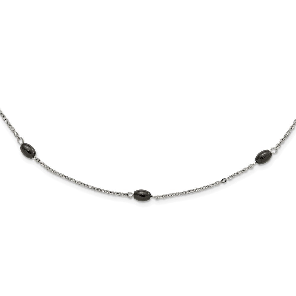 Stainless Steel IP Black-plated Beads Station Necklace, 62 mm