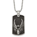 Chisel Stainless Steel Antiqued and Polished Black IP-plated Grenade with Wings Dog Tag on a 22 inch Ball Chain Necklace, 22 x 25 mm