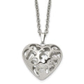 Stainless Steel Polished Filigree Puffed Heart 20in Necklace, 20 mm