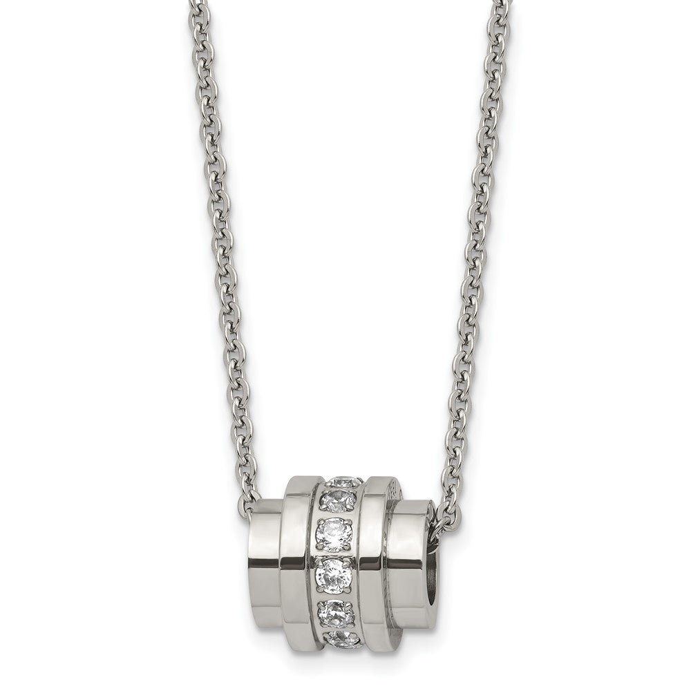 Stainless Steel Polished w/CZ 20in Necklace, 20 mm