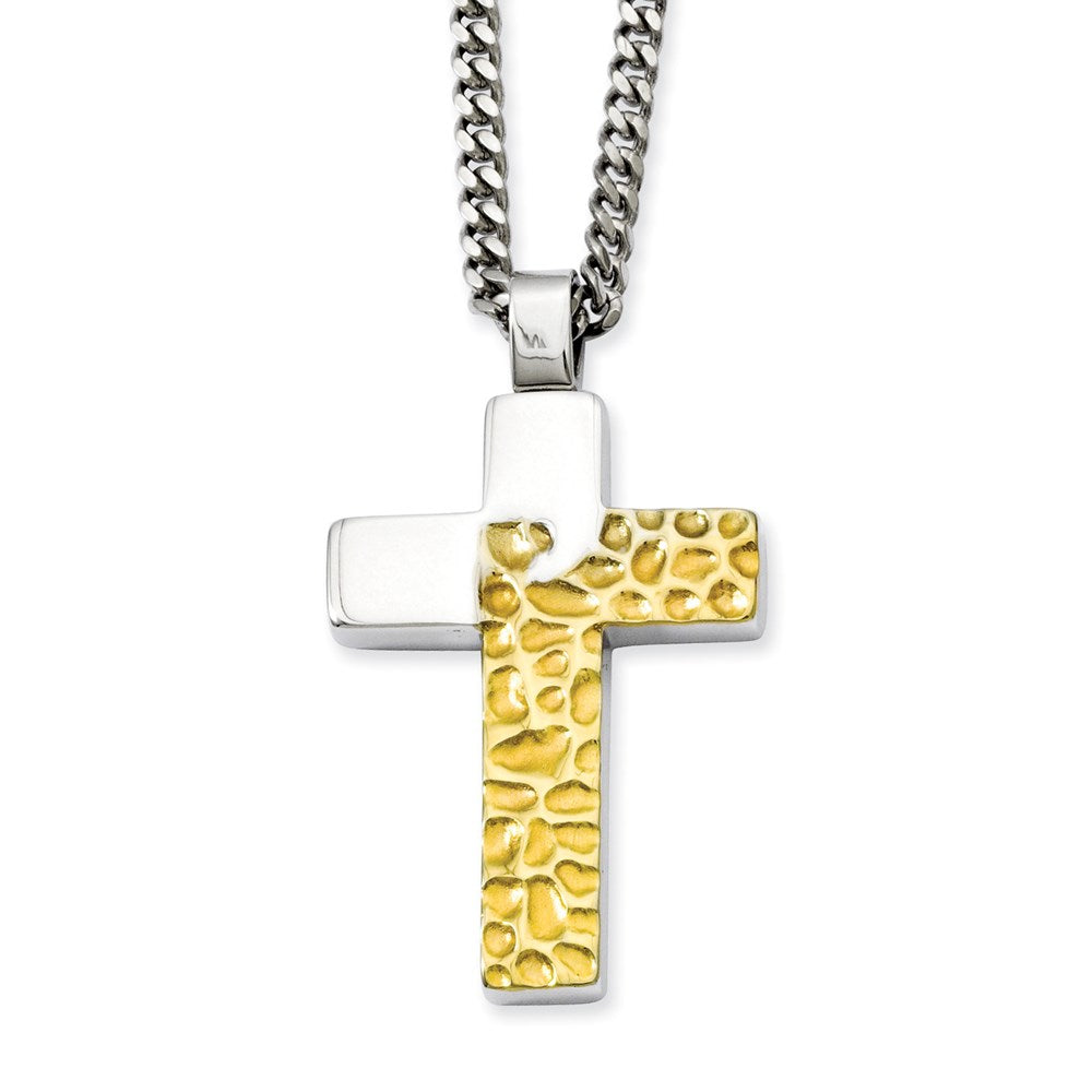 Stainless Steel Textured Gold IP-plated & Polished 20in Necklace, 20 mm
