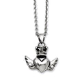 Stainless Steel Heart with Crown & Wings 20in w/ext Necklace, 20 mm
