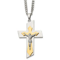 Chisel Stainless Steel Brushed and Polished Yellow IP-plated Crucifix on a 24 inch Curb Chain Necklace, 24 x 40 mm