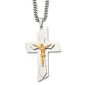 Stainless Steel Polished Yellow IP-plated Crucifix 24 inch Necklace, 24 mm