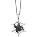 Stainless Steel Polished Black IP-plated Spider on Web 22in Necklace, 22 mm