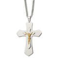 Chisel Stainless Steel Polished Yellow IP-plated Large Crucifix Pendant on a 24 inch Curb Chain Necklace, 24 x 55 mm