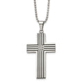 Chisel Stainless Steel Polished Black IP-plated 1/20 carat Black Diamond Striped Cross Pendant on a 22 inch Ball Chain Necklace, 0.04 ct, 22 x 29 mm