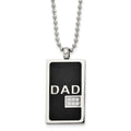 Chisel Stainless Steel Polished Black IP-plated with CZ DAD Dog Tag on a 24 inch Ball Chain Necklace, 24 x 22 mm