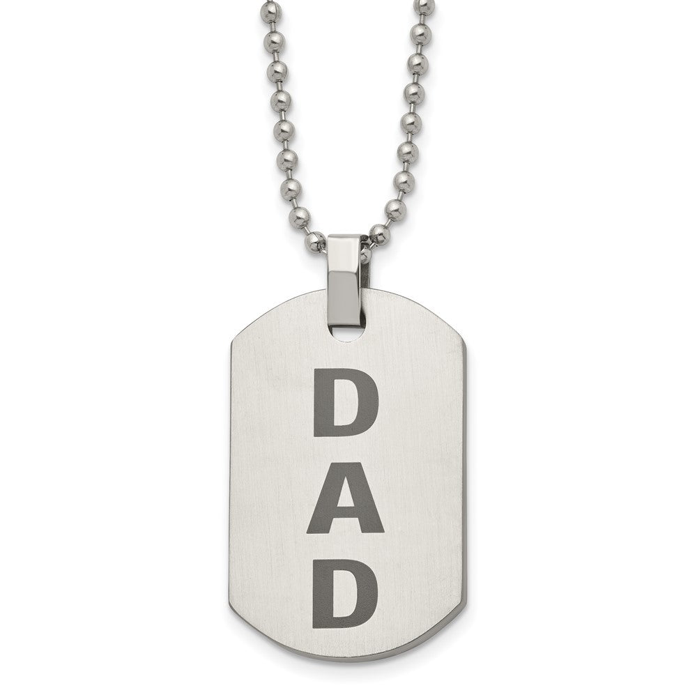 Chisel Stainless Steel Polished and Lasered DAD Dog Tag on a 24 inch Ball Chain Necklace, 24 x 25 mm