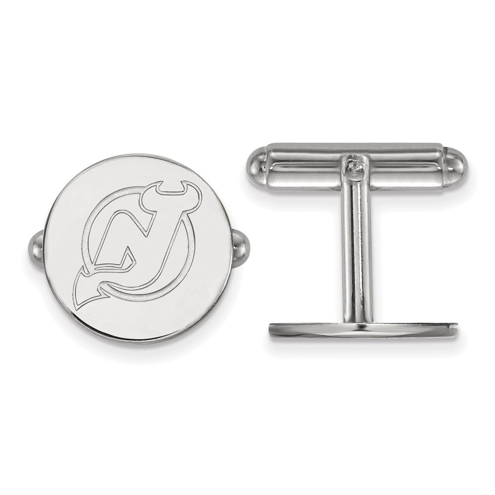 Sterling Silver Rhodium-plated NHL LogoArt New Jersey Devils Cuff Links