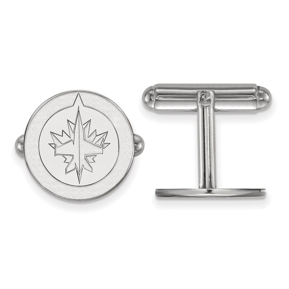 Sterling Silver Rhodium-plated NHL LogoArt Winnipeg Jets Cuff Links