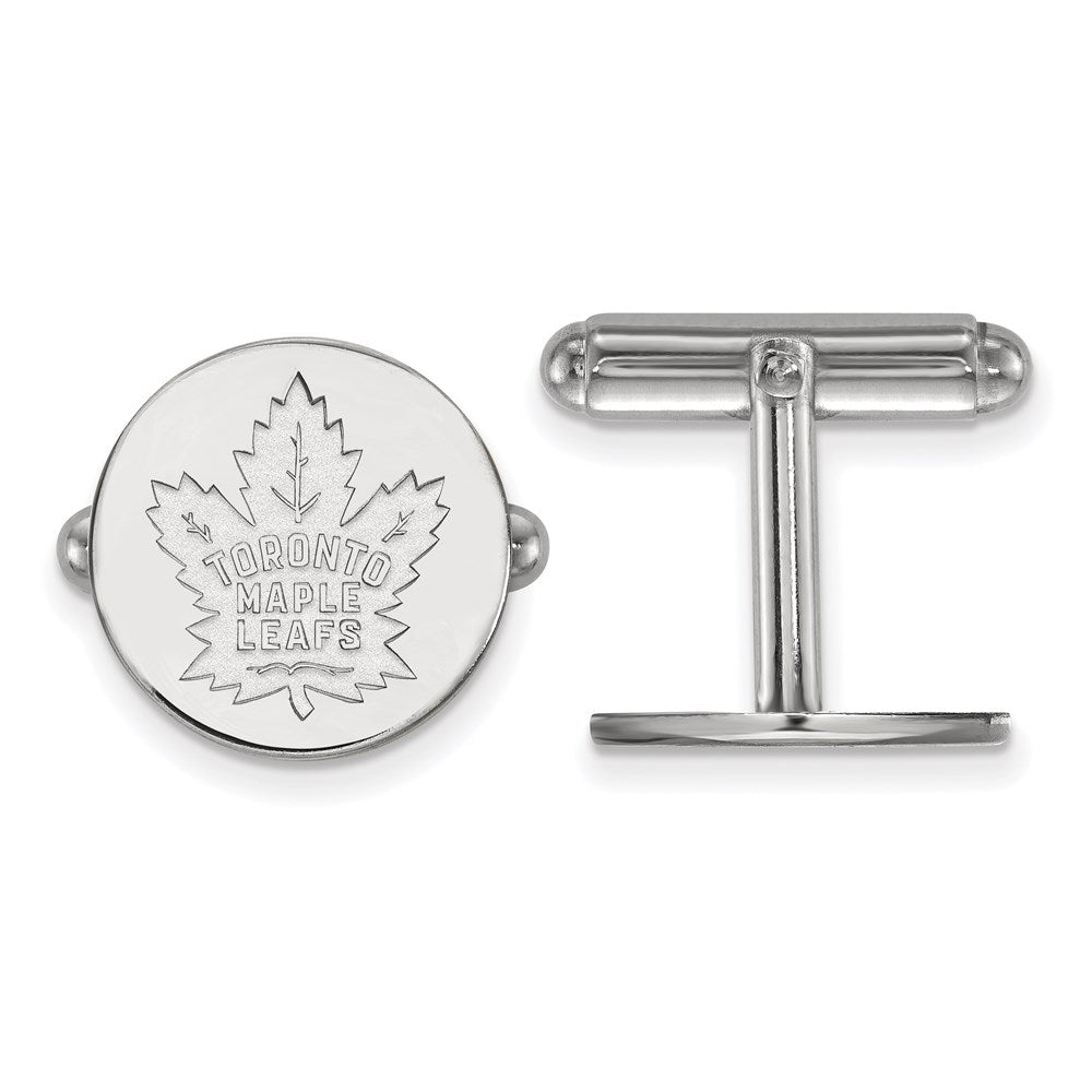 Sterling Silver Rhodium-plated NHL LogoArt Toronto Maple Leafs Cuff Links