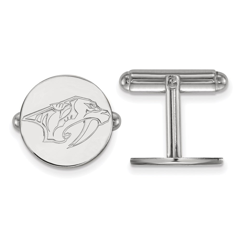 Sterling Silver Rhodium-plated NHL LogoArt Nashville Predators Cuff Links