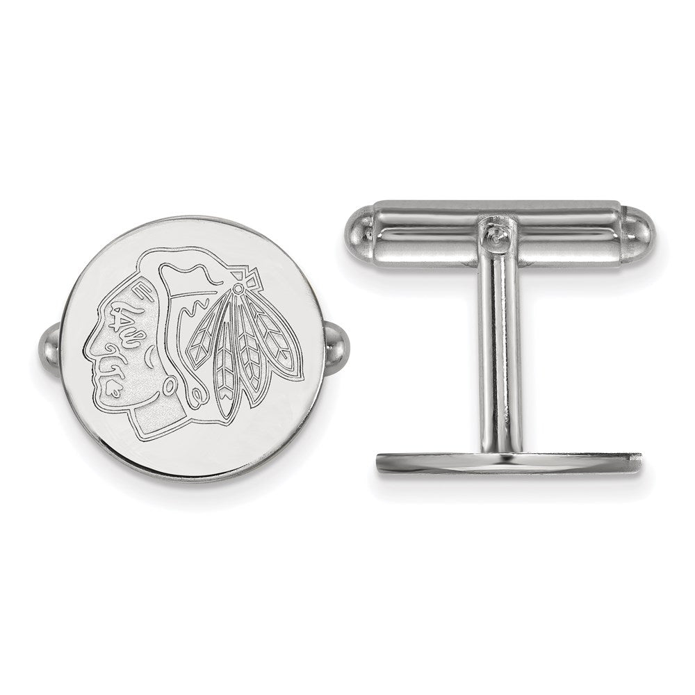 Sterling Silver Rhodium-plated NHL LogoArt Chicago Blackhawks Cuff Links