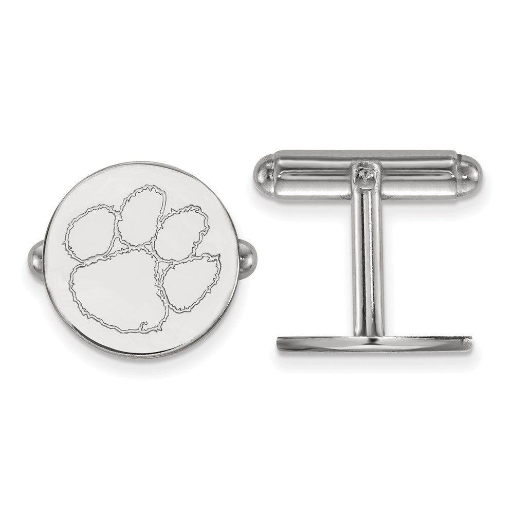 Sterling Silver Rhodium-plated LogoArt Clemson University Tiger Paw Cuff Links