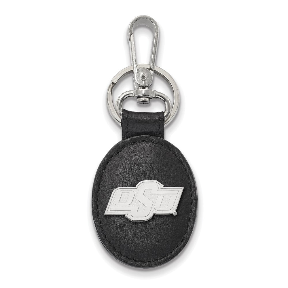 SS Rh-p LogoArt Oklahoma State University Black Leather Oval Key Ch