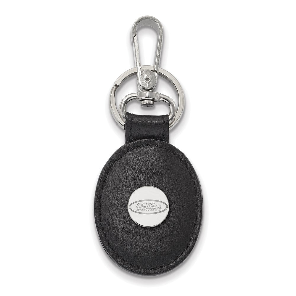 SS Rh-p LogoArt University of Mississippi Black Leather Oval Key Ch
